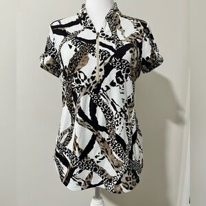 Chicos 1 Zenergy golf 1/4 zip Animal Print Abstract 4 way Stretch Womens M